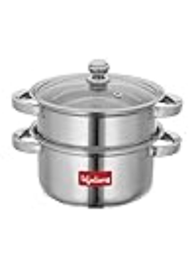 Lifelong 2-Tier Steamer/Momo/Modak Maker | Induction Compitable with Glass Lid & Riveted Handles | 20 cm Stainless Steel Multi-Purpose Cooking Steamer (LLMOM01) 2 Litre - Image 1