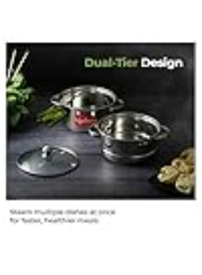Lifelong 2-Tier Steamer/Momo/Modak Maker | Induction Compitable with Glass Lid & Riveted Handles | 20 cm Stainless Steel Multi-Purpose Cooking Steamer (LLMOM01) 2 Litre - Image 2