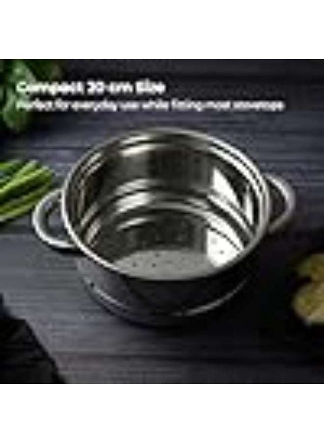 Lifelong 2-Tier Steamer/Momo/Modak Maker | Induction Compitable with Glass Lid & Riveted Handles | 20 cm Stainless Steel Multi-Purpose Cooking Steamer (LLMOM01) 2 Litre - Image 4