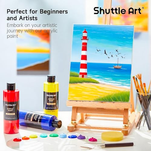 Shuttle Art 12 Colors Acrylic Paint 250ml845oz Bottles Acrylic Paint Set Rich Pigments Bulk Painting Supplies for Artists Beginners and Kids Painting on Rocks Crafts Canvas Wood - Image 3