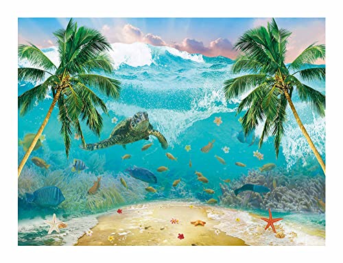 Funnytree 8 x 6 FT Underwater Wave Backdrop Ocean Beach Fantasy Undersea Turtle Palm Tree Background Summer Tropical Kids Sea Birthday Party Supplies Banner Favors Banner Decoration Photo Booth Gift