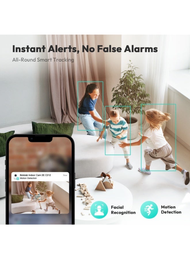 Botslab كاميرات مراقبة داخلية 2-Pack C212، 2K واي فاي للمراقبة المنزلية مع كشف الحركة، رؤية ليلية، صوت ثنائي الاتجاه، كشف ذكي، متوافقة مع أليكسا وجوجل، مراقبة الأطفال/الحيوانات الأليفة - Image 3