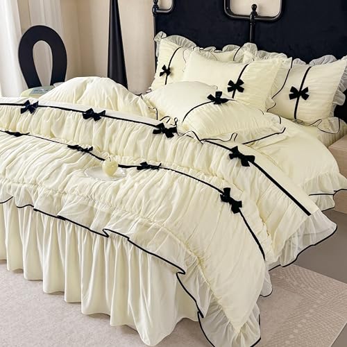 SOUKECHY Ruffle Beddding Set with Bowtie,Chic Lace Bedding,Girls Twin Aesthetic Comforter Cover Set,Romantic French Princess Style Ruffled Duvet Cover with Lovely Bow with Zipper Closure - Image 5