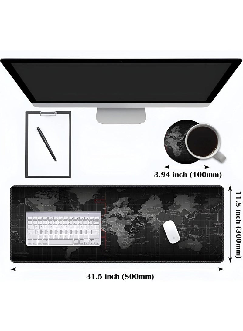 XXL Gaming Mouse Pad - Extra Large - Extended Desk Mat with World Map Design, Soft Surface for Precise Control and Non-Slip Rubber Base (90x40cm) - Image 1