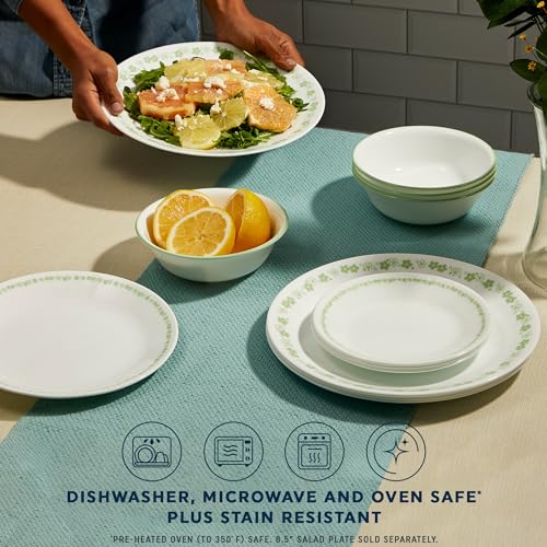 Corelle Vitrelle 18 Piece Glass Dinnerware Sets Service for 6, Triple Layer Chip & Crack Resistant Glass Plate and Bowl Sets, Spring Blossom Green - Image 4