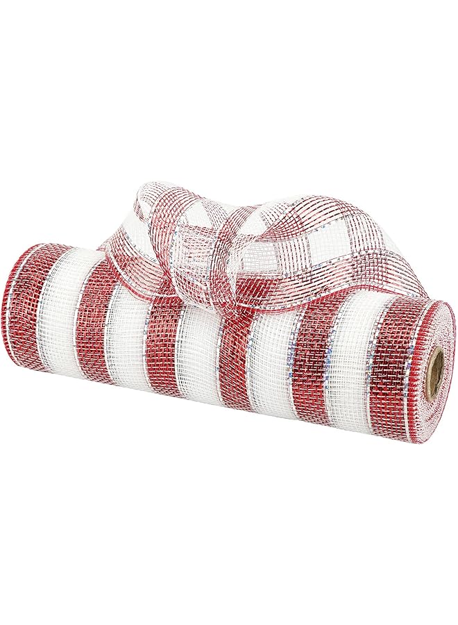 The Bros شريط شبكي أحمر وأبيض، 10 بوصة × 30 قدم (10 ياردة)، شريط شبكي معدني لتزيين الأشجار وزينة العطلات وإمدادات إكليل الزهور لزينة عيد الميلاد على الدرج