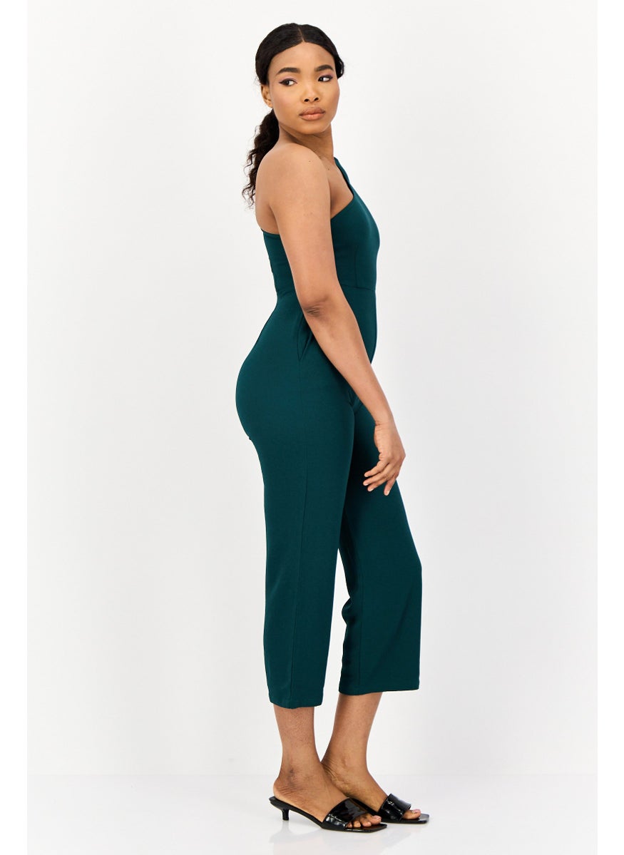 ONLY Women Textured One Shoulder Jumpsuits, Teal Green  - Image 2