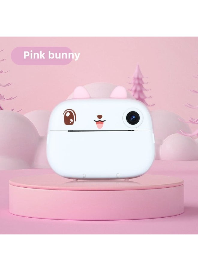 Children's Polaroid Cartoon Smart Camera Can Take Photos And Print Digital Small SLR Mini Camera-Color:M08 Pink Rabbit (printable)