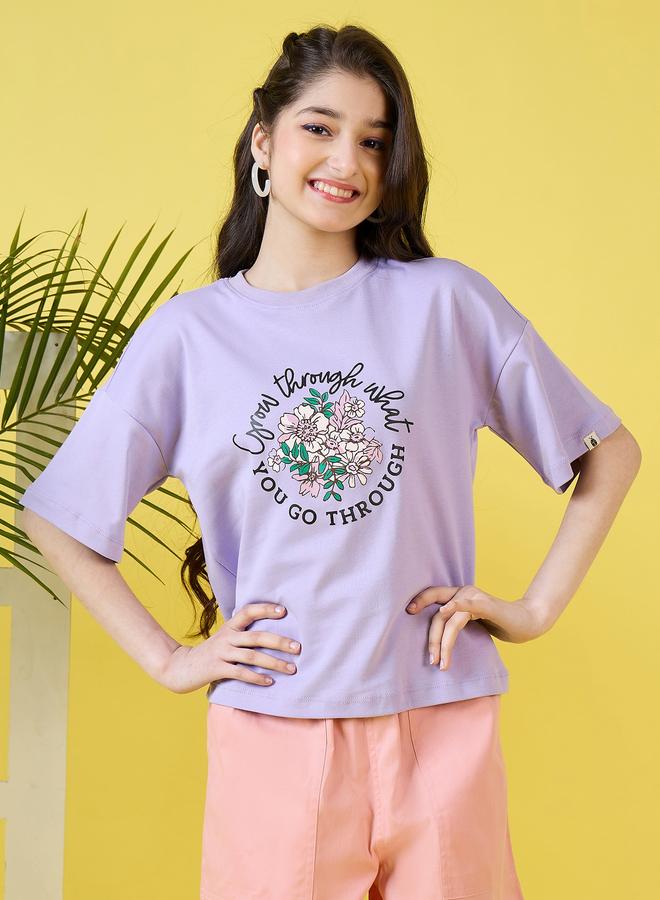 Stylo Bug Girls Purple Floral Print T-Shirt - Image 4