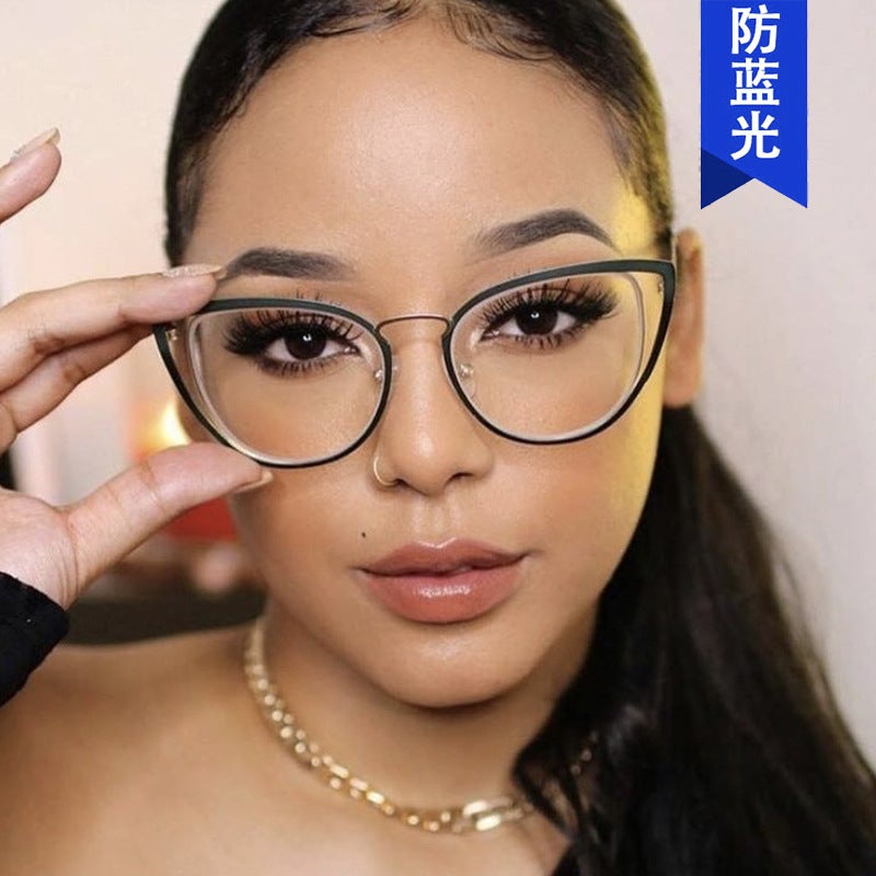 Triangular Cat-Eye Hollow Flat Mirror Anti-Blue Light 2023 New Glasses Frame Ins Plain Glasses Frame - Image 2