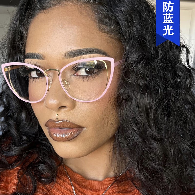 Triangular Cat-Eye Hollow Flat Mirror Anti-Blue Light 2023 New Glasses Frame Ins Plain Glasses Frame - Image 3