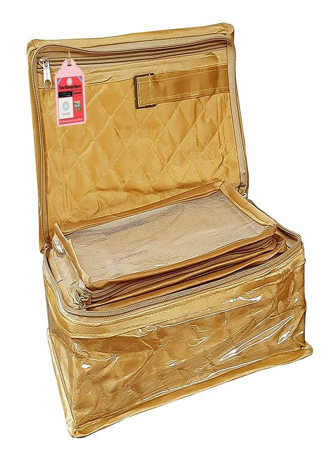 LUCES®Combo Satin Makeup Pouches Vanity Jewellery Traveling Organizer Storage Box Jhumka Earrings Cosmetic Necklace and Carry it Along Anywhere Easily for Women's (Golden) - Image 5