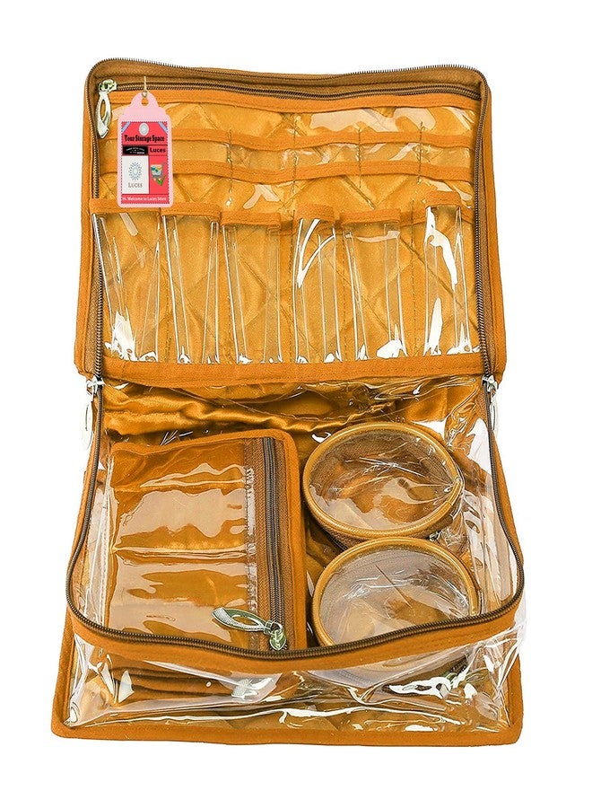 LUCES®Combo Satin Makeup Pouches Vanity Jewellery Traveling Organizer Storage Box Jhumka Earrings Cosmetic Necklace and Carry it Along Anywhere Easily for Women's (Golden) - Image 2