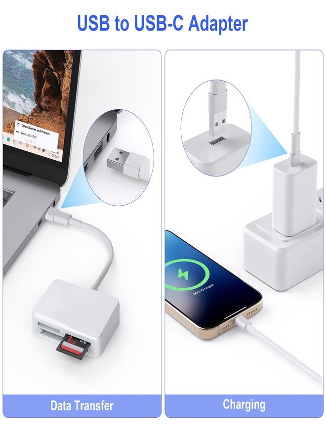 قارئ بطاقات SD، قارئ بطاقات 4 في 1 من نوع USB-C إلى SD/TF/CF/MS مع محول USB إلى USB-C، متوافق مع أجهزة iPhone 17/16/15 Pro Max و iPad Pro و MacBook Pro/Air و iMac M4/M3/M2 وهواتف وأجهزة لوحية تعمل بنظام Android (أبيض) - Image 3