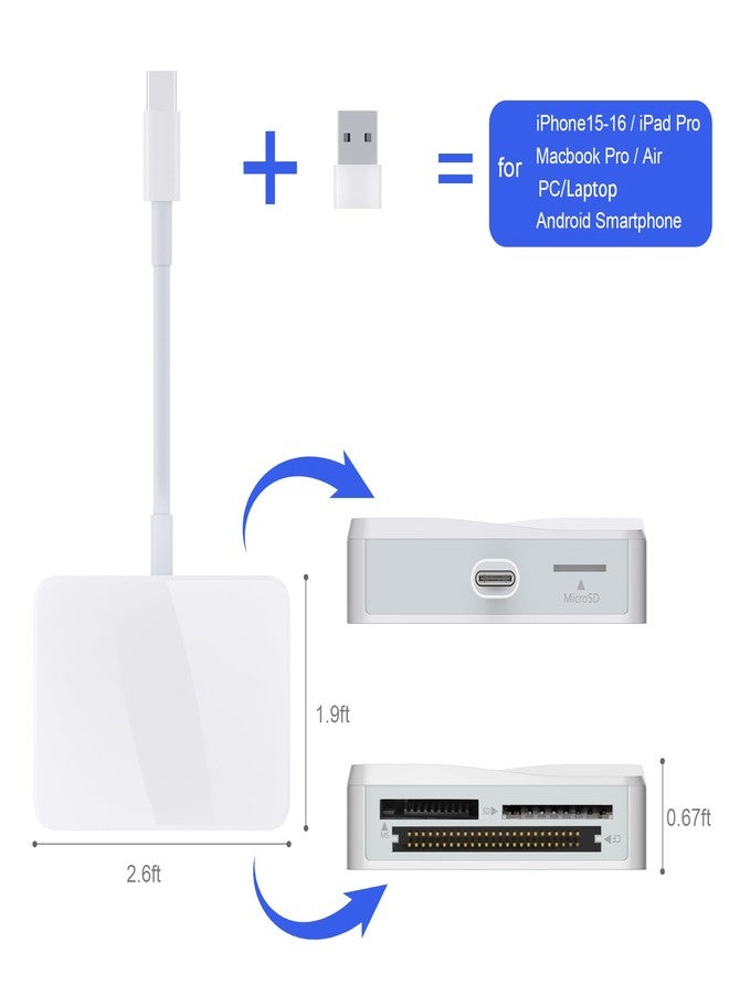 قارئ بطاقات SD، قارئ بطاقات 4 في 1 من نوع USB-C إلى SD/TF/CF/MS مع محول USB إلى USB-C، متوافق مع أجهزة iPhone 17/16/15 Pro Max و iPad Pro و MacBook Pro/Air و iMac M4/M3/M2 وهواتف وأجهزة لوحية تعمل بنظام Android (أبيض) - Image 4