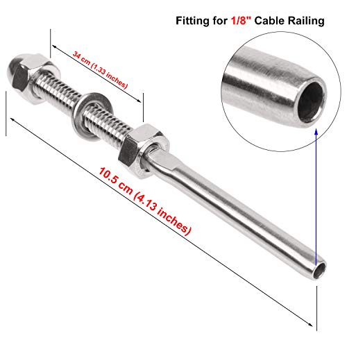 BLIKA 20 Pack 1/8" Cable Railing Swage Threaded Stud Tension End Fitting Terminal for Cable Deck Railing, T316 Stainless Steel, Swage Threaded Terminal, 1/8" Cable Railing Hardware - Image 2