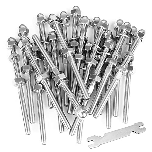 BLIKA 20 Pack 1/8" Cable Railing Swage Threaded Stud Tension End Fitting Terminal for Cable Deck Railing, T316 Stainless Steel, Swage Threaded Terminal, 1/8" Cable Railing Hardware - Image 1