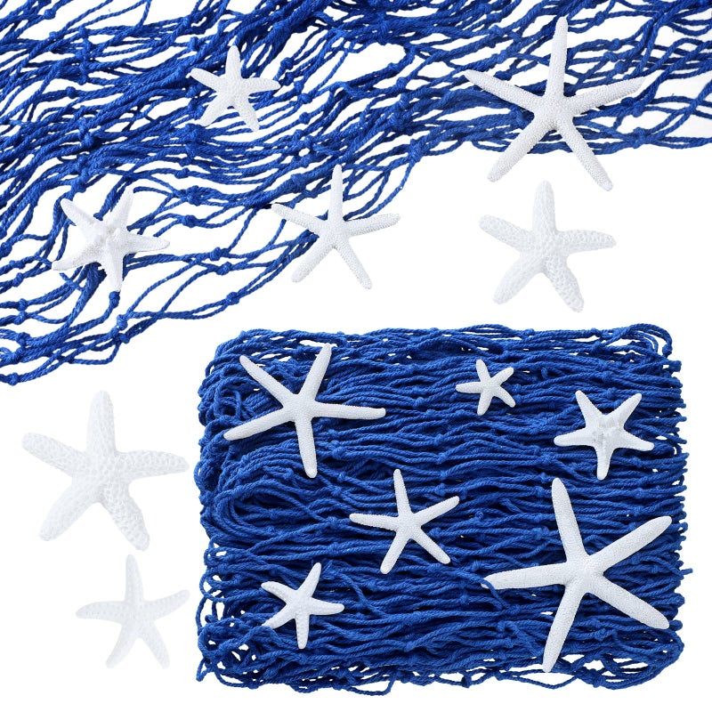 مجموعة زينة نجوم البحر 21 قطعة زينة نجوم البحر شبكة السمك ديكور جدار البحر زينة بحرية للحرف حفلات الزفاف على الشاطئ حفلة حورية البحر تحت البحر زينة الحفلات زرقاء