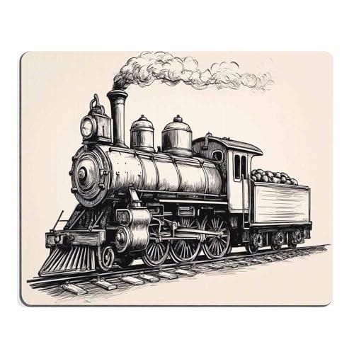 Mugod Train Mouse Pad Steam Locomotive Transport Railroad Railway Trip Vintage Grey Mouse Mat Non-Slip Rubber Base Mousepad for Computer Laptop PC Gaming Working Office & Home 9.5x7.9 Inch - Image 1