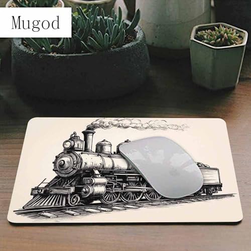 Mugod Train Mouse Pad Steam Locomotive Transport Railroad Railway Trip Vintage Grey Mouse Mat Non-Slip Rubber Base Mousepad for Computer Laptop PC Gaming Working Office & Home 9.5x7.9 Inch - Image 2