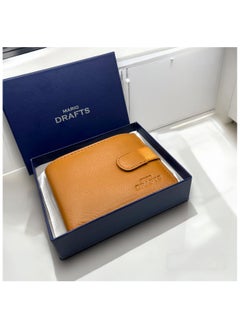 MARIO DRAFTS Genuine Leather Button Men's Wallet, Tan  - Image 2