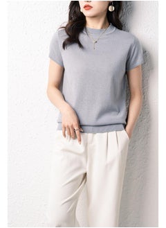 New Summer Sweater Short-sleeved T-shirt Women's Wool Round Neck Short Sweater Solid Color Korean Women's Clothing