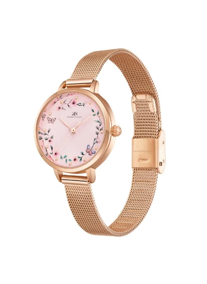 KENNETH SCOTT Kenneth Scott K23512-RMKP Women's Analog Display Watch & Stainless steel Strap Rose Gold