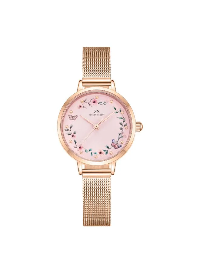 KENNETH SCOTT Kenneth Scott K23512-RMKP Women's Analog Display Watch & Stainless steel Strap Rose Gold