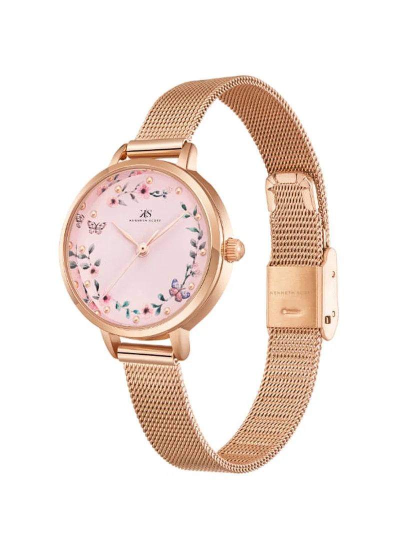 KENNETH SCOTT Kenneth Scott K23512-RMKP Women's Analog Display Watch & Stainless Steel Strap Rose Gold