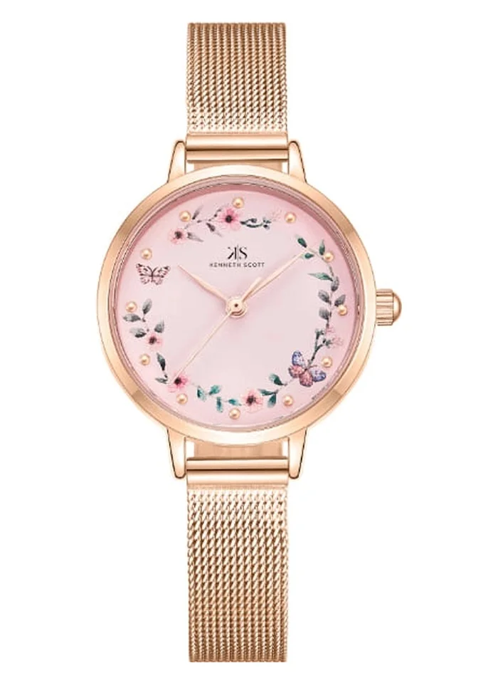 KENNETH SCOTT Kenneth Scott K23512-RMKP Women's Analog Display Watch & Stainless Steel Strap Rose Gold