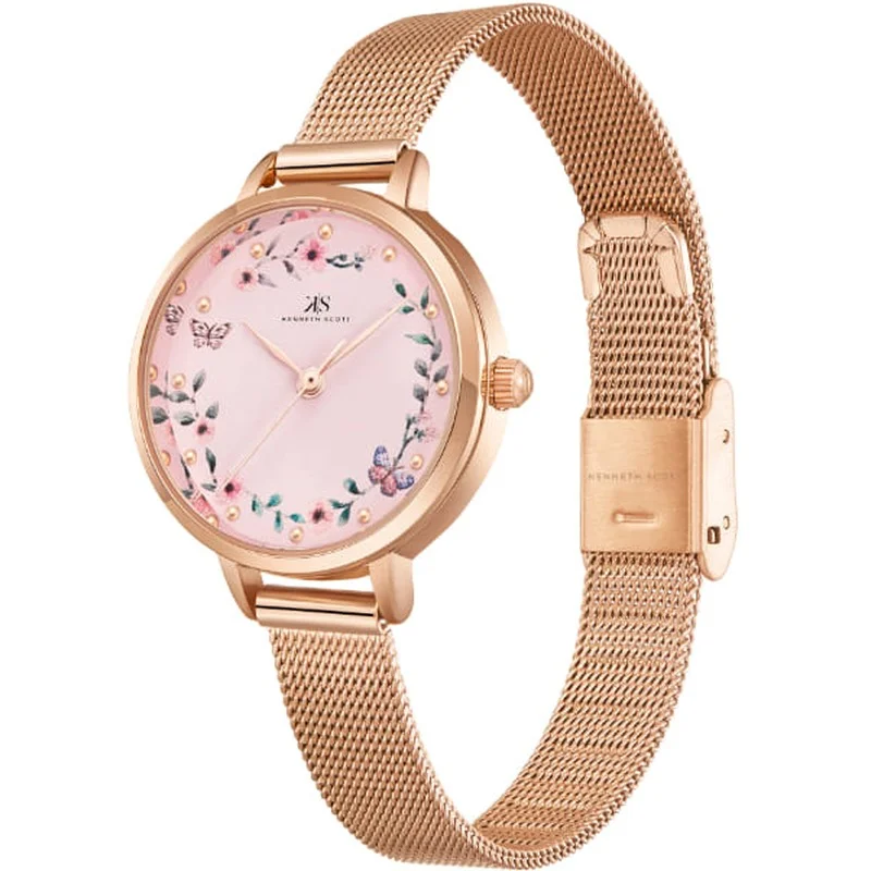 KENNETH SCOTT Kenneth Scott K23512-RMKP Women's Analog Display Watch & Stainless Steel Strap Rose Gold