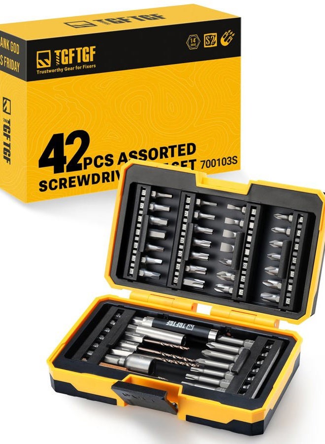 TGFTGF 42PCS S2 Steel Screwdriver Bit Set, Magnetic Drill Bit Set, includes PH, PZ, SQ, SL, Hex, Torx Security Bit Set, and Nut Bit, with Carbide Burr, 1/4” Hex Extension Bit Holder, Upgraded Version - Image 2