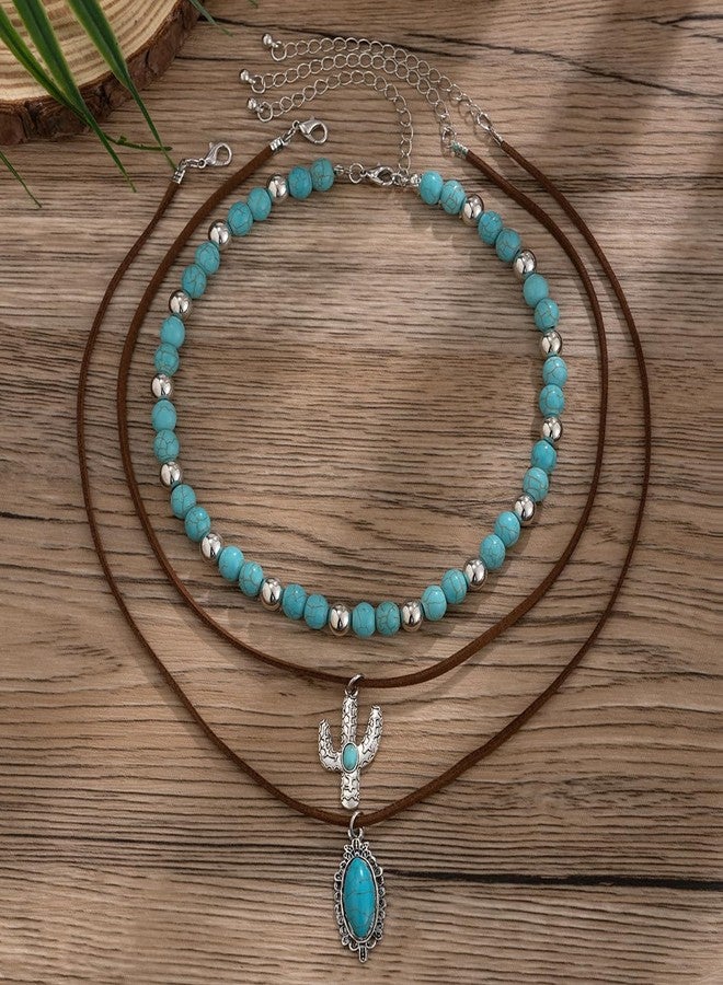 CSIYANJRY99 Layered Western Necklaces for Women Vintage Turquoise Beaded Western Jewelry for Women Ox-head Cactus Cross Chain Necklaces Country Concert Cowgirl Dresses Accessories (03) - Image 4