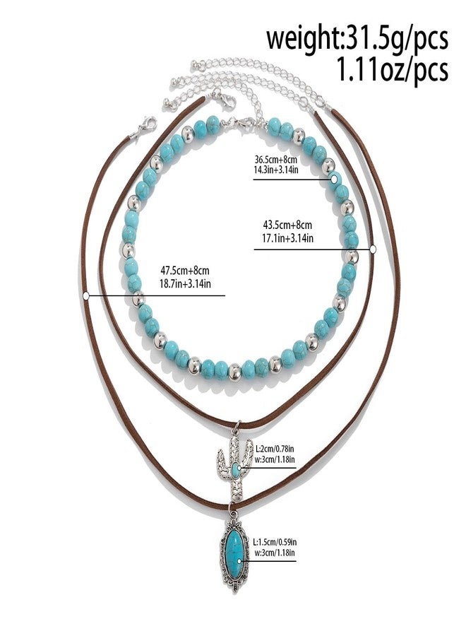 CSIYANJRY99 Layered Western Necklaces for Women Vintage Turquoise Beaded Western Jewelry for Women Ox-head Cactus Cross Chain Necklaces Country Concert Cowgirl Dresses Accessories (03) - Image 5