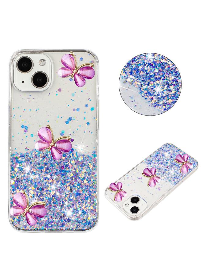 اس-توب جراب لهاتف iPhone 15 Plus، جراب هاتف TPU مزين بنجوم لامعة وفراشة مضيئة - Image 1