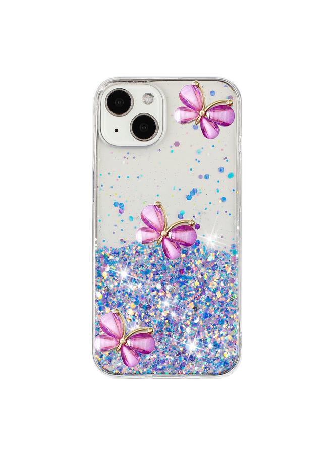 اس-توب جراب لهاتف iPhone 15 Plus، جراب هاتف TPU مزين بنجوم لامعة وفراشة مضيئة - Image 3