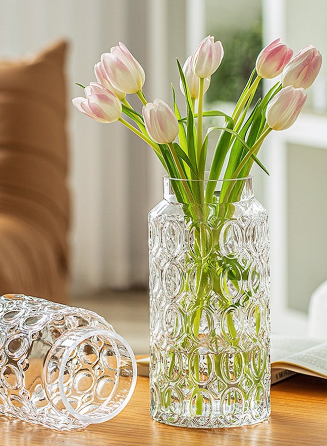 DUNISO مزهرية زجاجية شفافة، مزهرية زخرفية عصرية، مزهرية زهور كبيرة بشكل غير منتظم، مزهرية زجاجية منقوشة بأسلوب مينيماليست للزينة في حفلات الزفاف، مزهرية كريستالية لغرفة المعيشة، غرفة النوم، المطبخ، طاولة الطعام، المدفأة - Image 5