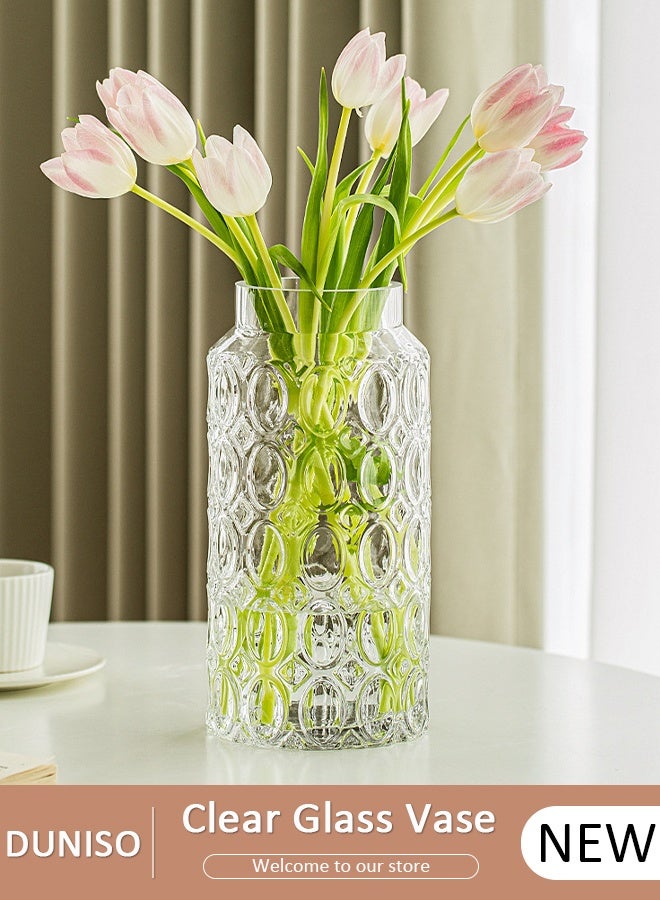 DUNISO مزهرية زجاجية شفافة، مزهرية زخرفية عصرية، مزهرية زهور كبيرة بشكل غير منتظم، مزهرية زجاجية منقوشة بأسلوب مينيماليست للزينة في حفلات الزفاف، مزهرية كريستالية لغرفة المعيشة، غرفة النوم، المطبخ، طاولة الطعام، المدفأة - Image 1