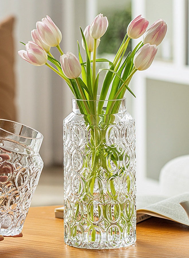 DUNISO مزهرية زجاجية شفافة، مزهرية زخرفية عصرية، مزهرية زهور كبيرة بشكل غير منتظم، مزهرية زجاجية منقوشة بأسلوب مينيماليست للزينة في حفلات الزفاف، مزهرية كريستالية لغرفة المعيشة، غرفة النوم، المطبخ، طاولة الطعام، المدفأة - Image 3