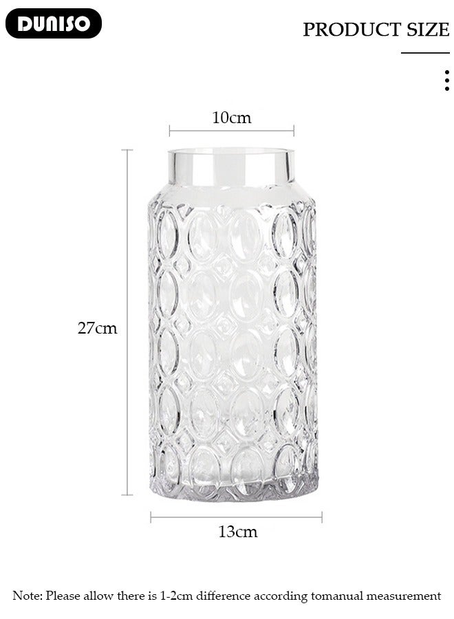 DUNISO Clear Glass Vase, Modern Decorative Vase, Large Irregular Shape Vintage Flower Vase, Minimalist Ins Style Embossed Glass Vase for Wedding Table Decorations Centerpieces, Crystal Vase for Living Room, Bedroom, Kitchen, Dining Table, Mantle  - Image 4