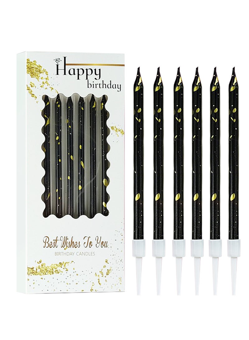 l&wen Birthday Candles, Metallic Long Thin Birthday Cake Candles with Holders, Glitter Party Candles for Birthday, Wedding, Party Decorations (Black/Gold) - Image 1