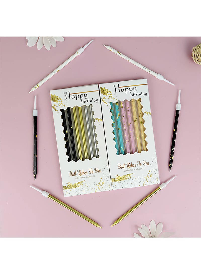 l&wen Birthday Candles, Metallic Long Thin Birthday Cake Candles with Holders, Glitter Party Candles for Birthday, Wedding, Party Decorations (Black/Gold) - Image 3