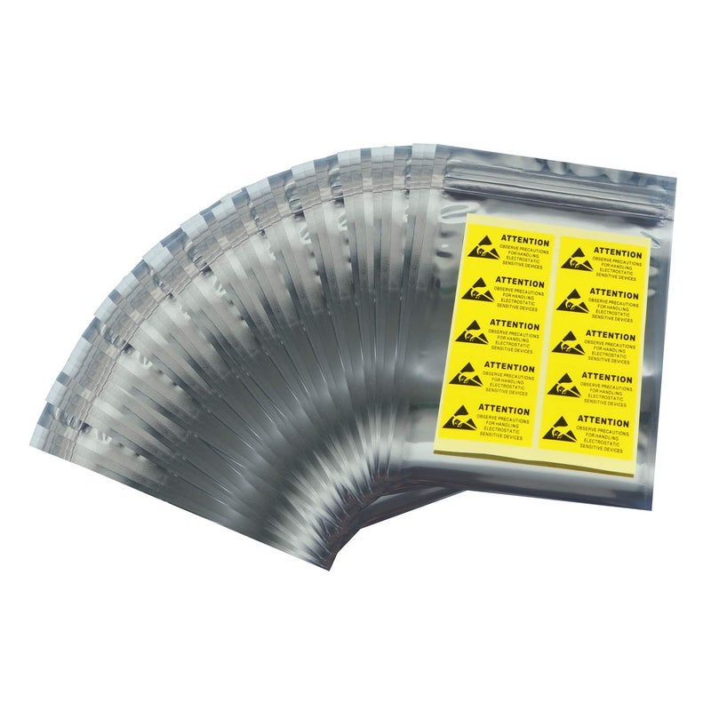 MWRF Source 100 PC Zip Lock Top Anti-Static Bag and Labels for Electronic Devices, 4x6 inch, 110x150 mm - Image 1