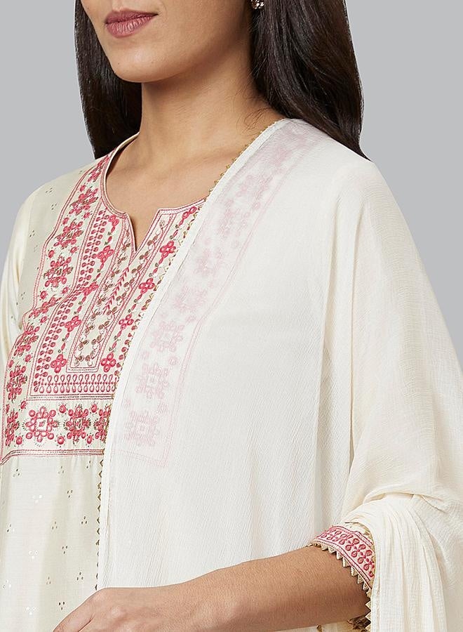 Globus Embroidered A-Line Kurta with Trouser and Dupatta Set - Image 5