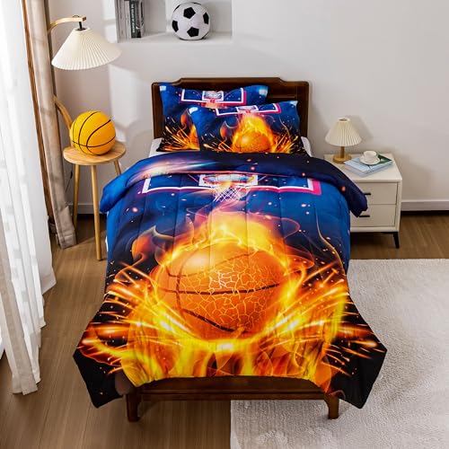 Btargot Basketball Fire Court Comforter Sets Twin for Boys TeensBall Sports Games Print Basketball Hoop Bedding Home Decor