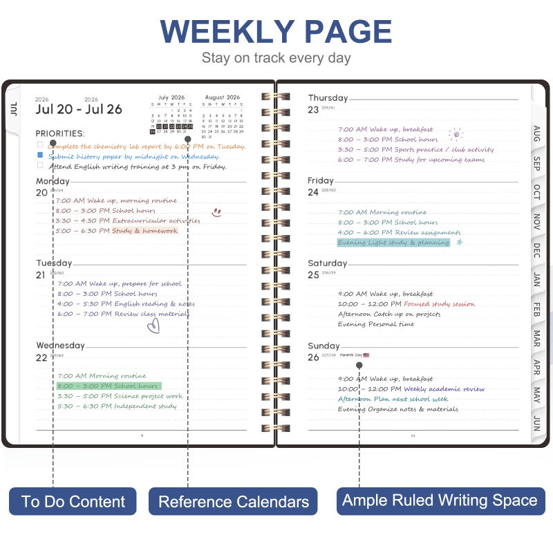 VALOME Planner 2026-2027, Weekly and Monthly Academic Year Calendar Planner, July 2026 - June 2027, Daily Agenda Book for Office School Supplies, A5(6.3'' x 8.5'') - Image 3