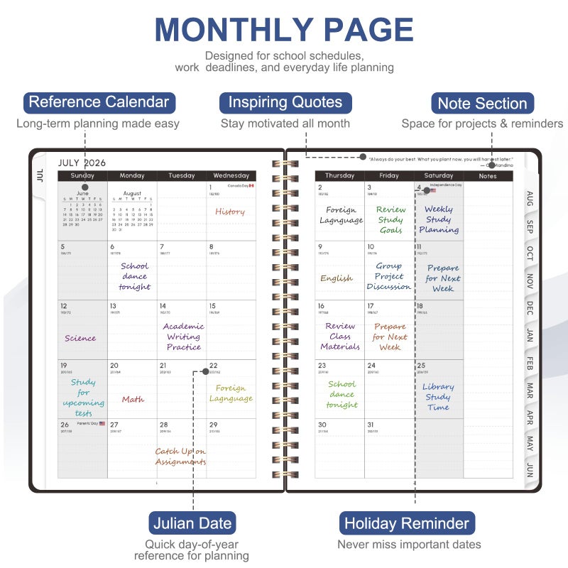 VALOME Planner 2026-2027, Weekly and Monthly Academic Year Calendar Planner, July 2026 - June 2027, Daily Agenda Book for Office School Supplies, A5(6.3'' x 8.5'') - Image 4