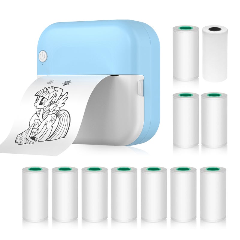 Mini Thermal Printer Multifunction Portable Sticker Maker Instant Photo Inkless Printing Support BT Connection for Smartphone with 1 Paper Rolls 57mm + 10 Self-Adhesive Paper Rolls Compatible with - Image 1