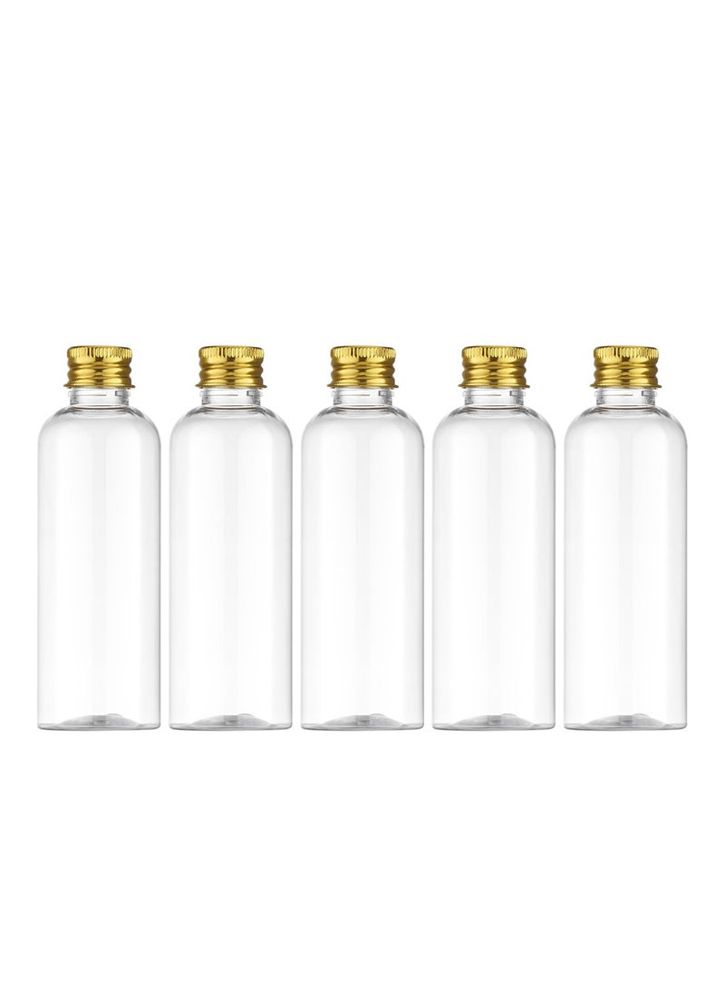 SYOSI 5 PCS Travel Bottles 3.4 oz, Refillable Containers for Cosmetic, Leakproof Travel Plastic Bottles with Gold Aluminum Screw Cap for Travel Essentials, 100ml, Clear - Image 1