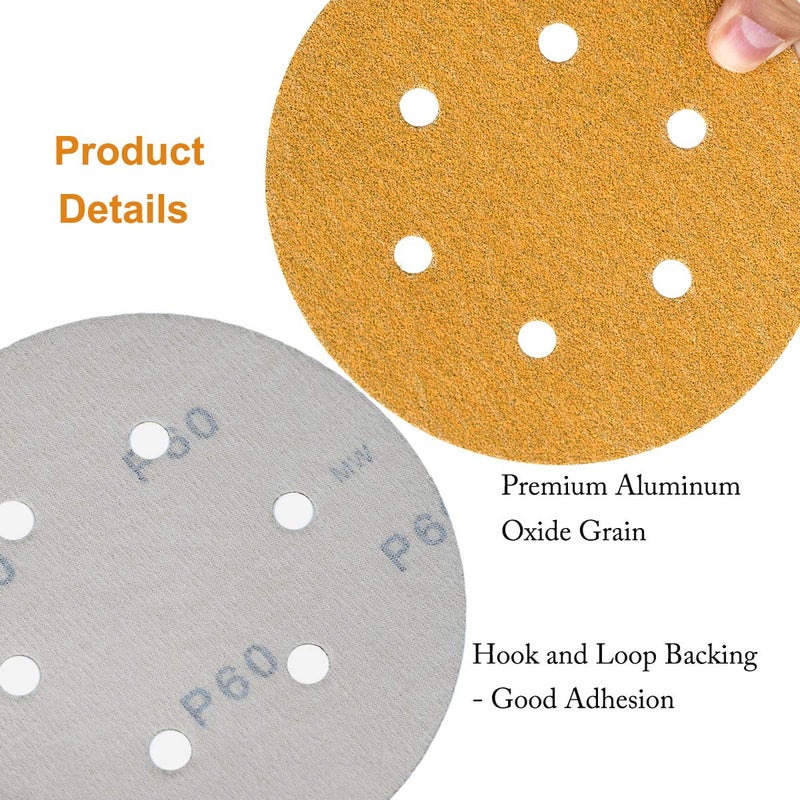 Aiyard 6-Inch 6-Hole Hook and Loop Sanding Discs 60-Grit, Random Orbital Sandpaper for Automotive and Woodworking, 100-Pack - Image 5
